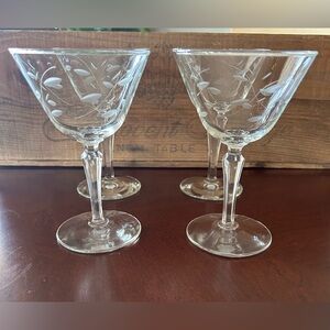 Vtg 50s 60s LIBBEY Windswept Etched Champagne Glasses Set of 4 Mid Century
